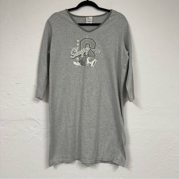Disney Sleepy Seven Dwarfs Grey Sleep Shirt Nightgown Womens L Casual Comfy - Picture 1 of 9
